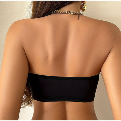 Black Strapless Ice Silk Bra – Removable Padded & Seamless Comfort