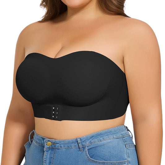 Seamless Strapless Front-Closure Bra – Padded, Cross-Band Support for All-Day Comfort
